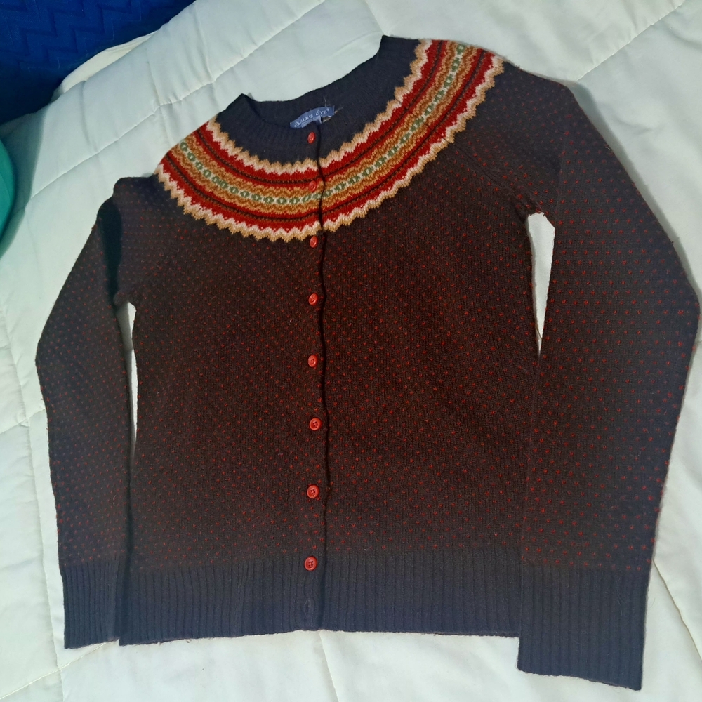 Chic Brown Cardigan with Colorful Yoke